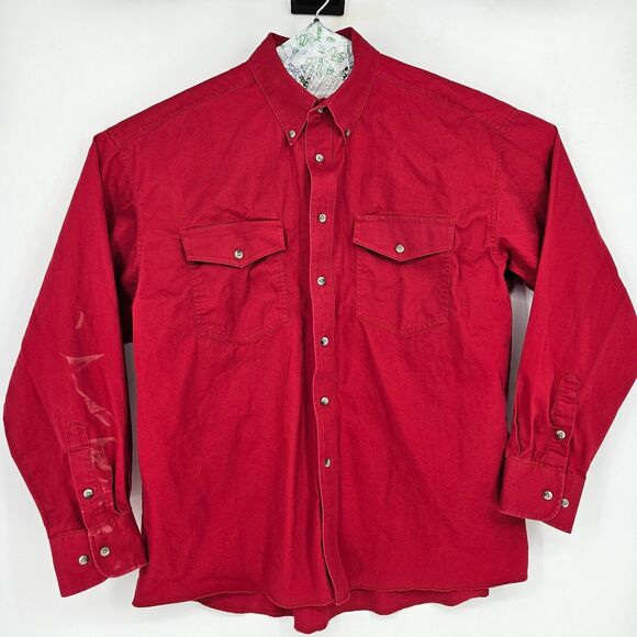 Wrangler Shirt Mens 36 x 18 Western Button Down Denim Vintage Cowboy Rancher Red - Picture 1 of 10